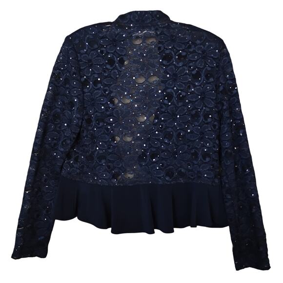 R&M Lace Sequins Open Cardigan Size Small Dark Blue Long Sleeve Ruffle - Picture 6 of 9